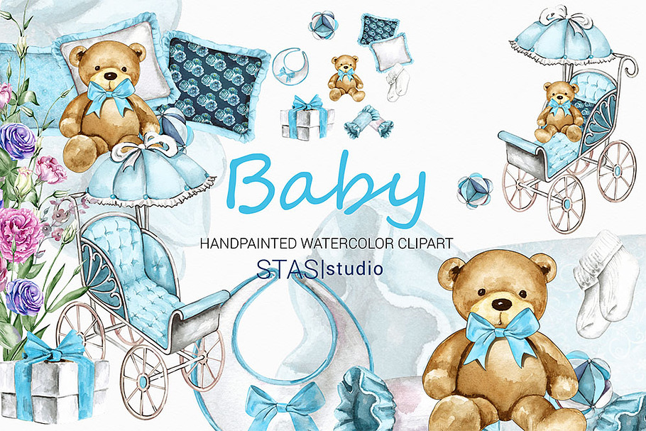 Baby Boy Watercolor Clipart in Illustrations - product preview 8