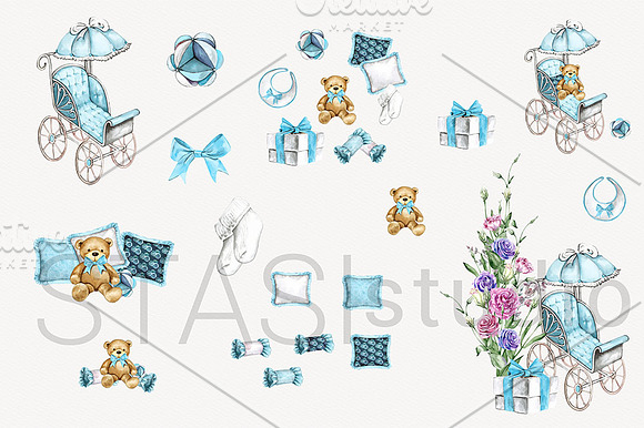 Baby Boy Watercolor Clipart in Illustrations - product preview 1
