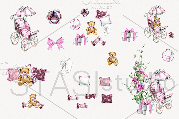 Watercolor Baby Girl Clipart in Illustrations - product preview 1