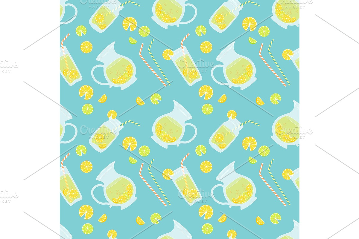 Cute vintage seamless pattern Fresh Lemonade in Illustrations - product preview 8