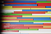 Wall of colored wooden slats