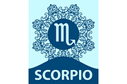 Hand-drawn zodiac Scorpio with ethnic floral geometric doodle pattern. Western Horoscope Symbol. Vector illustration. The Scorpion. Zodiac icon with mandala print