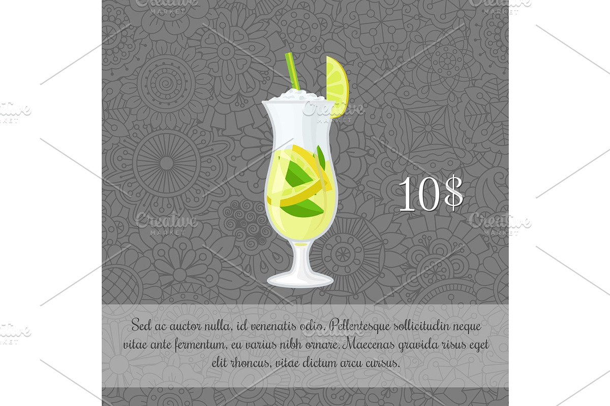 Green tea cocktail card template in Illustrations - product preview 8