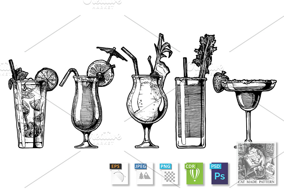 Vector set of alcohol cocktail