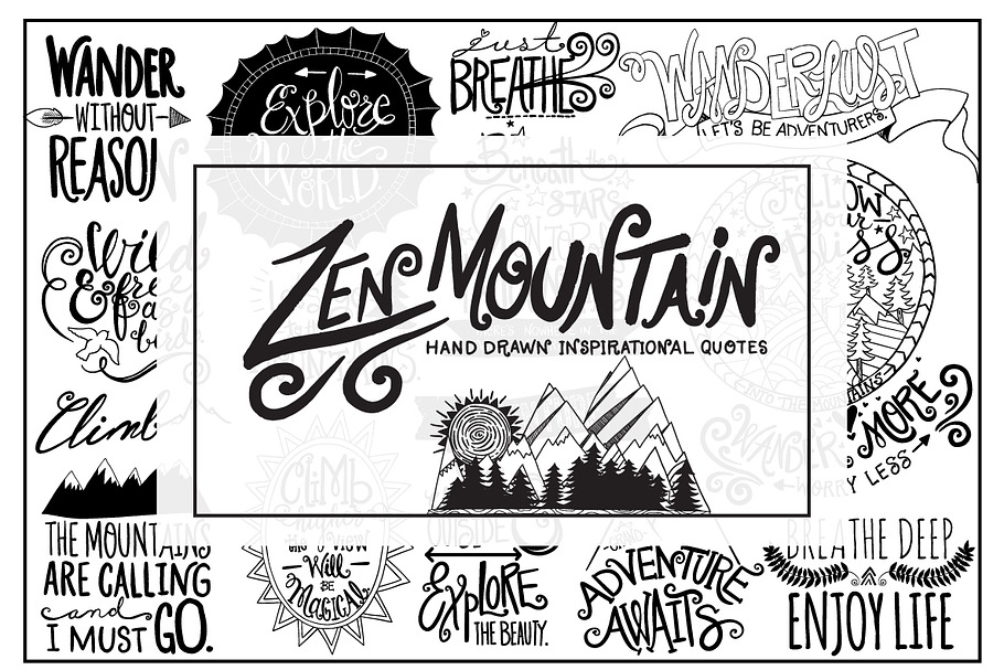 Zen Mountain Hand Drawn Lettering