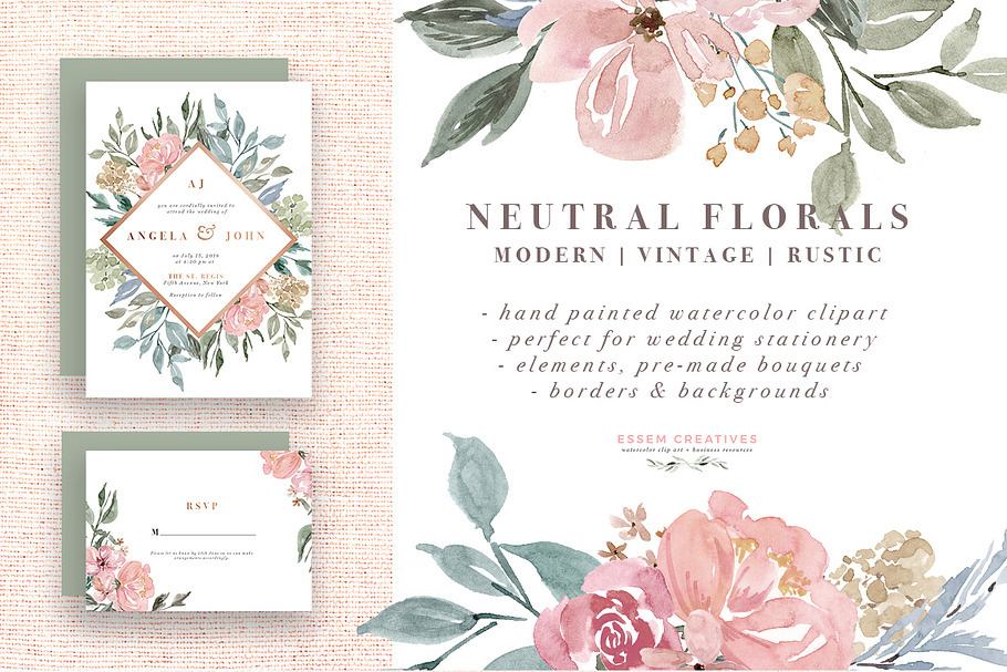 Neutral Watercolor Flower Graphics