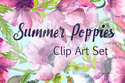 Watercolor Summer Poppies Clip Art