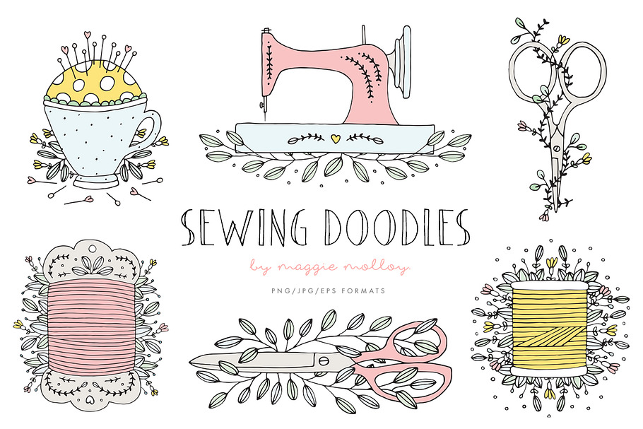Hand Drawn Sewing Doodle Clip Art