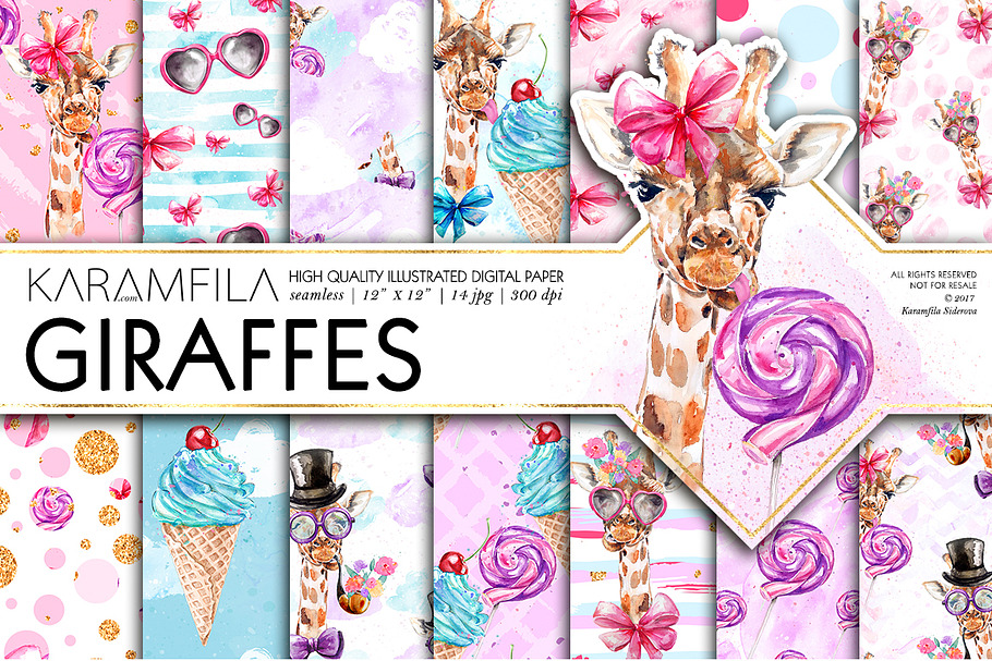Funny Fashion Giraffes Digital Paper