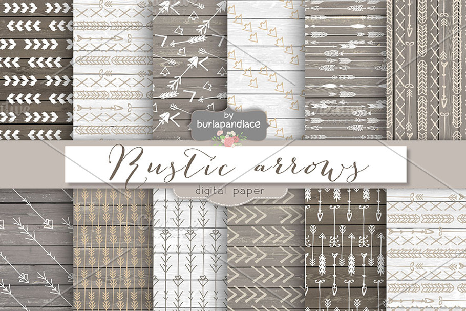 Rustic arrows digital papers in Patterns - product preview 8