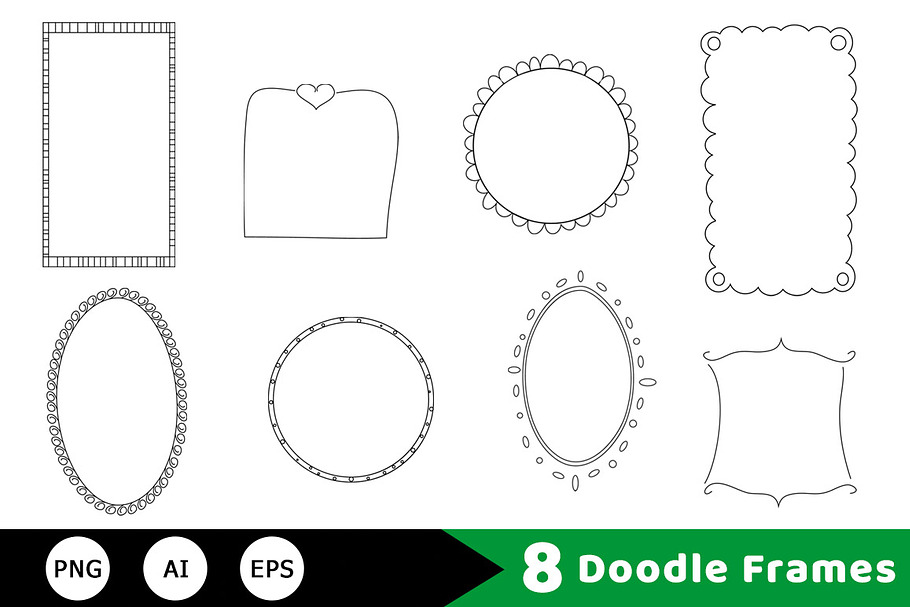 8 Doodle Frames Hand Drawn Clipart