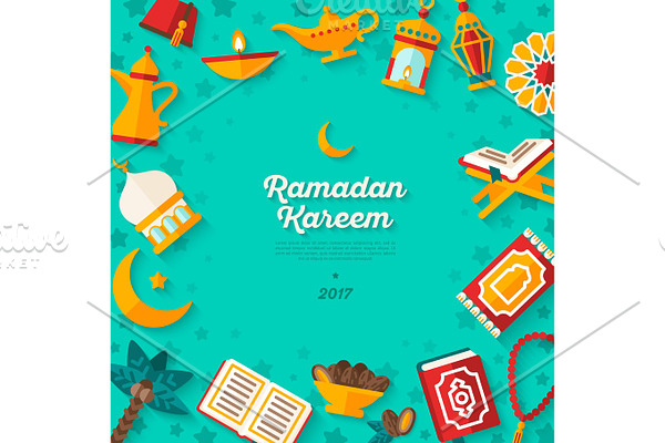 Ramadan Kareem concept banner on blue