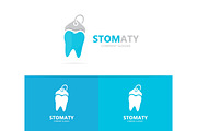 Vector of tooth and tag logo combination. Dental and shop symbol or icon. Unique clinic and label logotype design template.