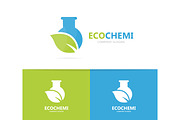 Vector of flask and leaf logo combination. Laboratory and eco symbol or icon. Unique organic and bottle logotype design template.