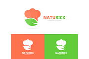 Vector of chef and leaf logo combination. Kitchen and eco symbol or icon. Unique organic cook and restaurant logotype design template.