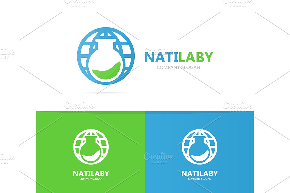 Vector of flask and planet logo combination. Laboratory and world symbol or icon. Unique bottle and globe logotype design template. in Logo Templates - product preview 8