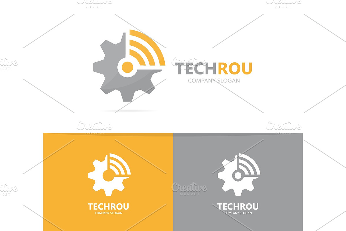 Vector of gear and wifi logo combination. Mechanic and signal symbol or icon. Unique industrial and radio, internet logotype design template. in Logo Templates - product preview 8