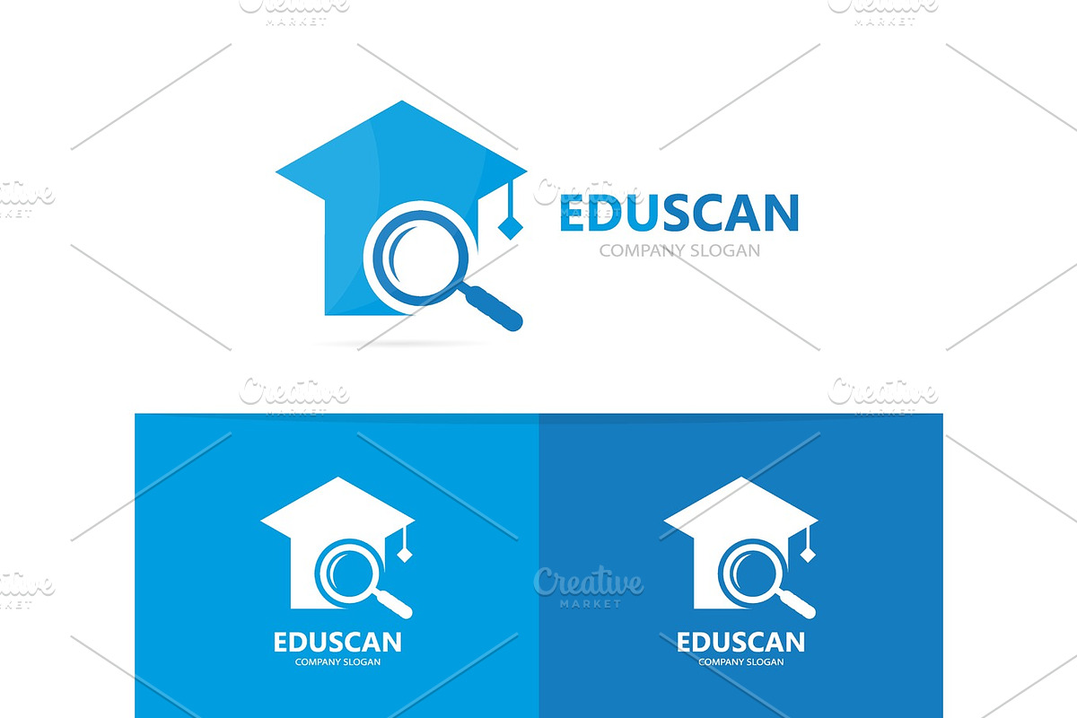 Vector of graduate hat and loupe logo combination. Study and magnifying glass symbol or icon. Unique college and search logotype design template. in Logo Templates - product preview 8