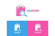 Vector of shop and loupe logo combination. Sale and magnifying glass symbol or icon. Unique bag and search logotype design template.