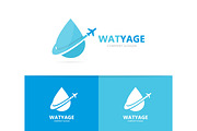Vector of oil and airplane logo combination. Drop and travel symbol or icon. Unique flight water and aqua logotype design template.