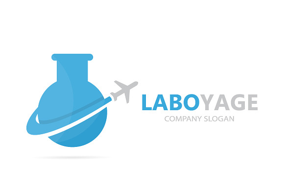 Vector of flask and airplane logo combination. Laboratory and travel symbol or icon. Unique flight and science logotype design template. in Logo Templates - product preview 1