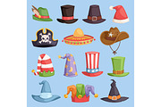 Different funny hats for party and holidays masquerade vector