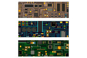 Computer chip technology processor circuit motherboard information system vector illustration
