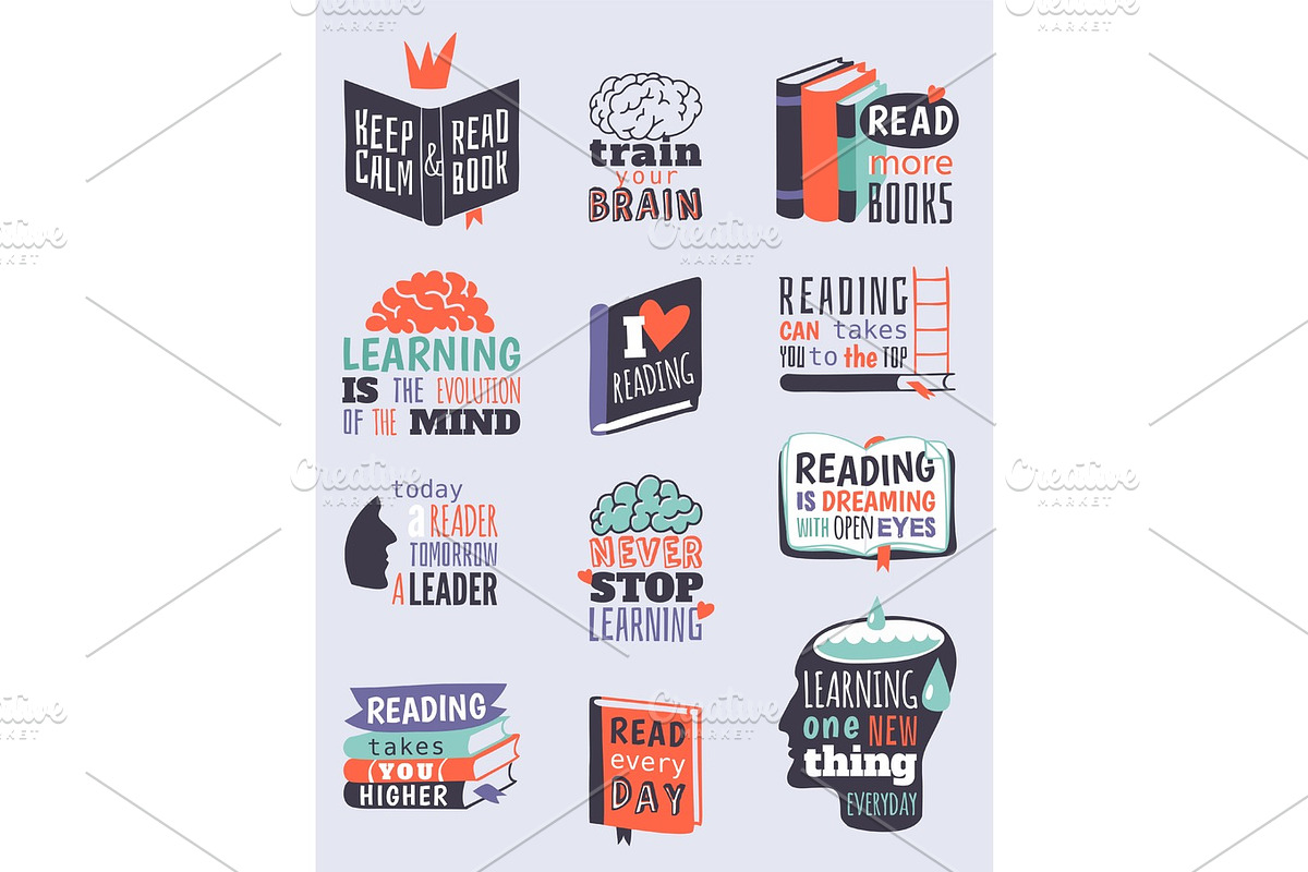 Reading motivation quote phrases badge logo bubble vector illustration. in Illustrations - product preview 8