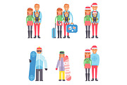 Travel winter vacation time people couples vector illustration.