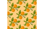 Ripe orange products fruits seamless pattern citrus slices sweet food realistic organic vector illustration.
