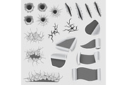 Collection of torn edges of a hole lacerated ragged paper edge and crack realistic 3d style vector illustration.