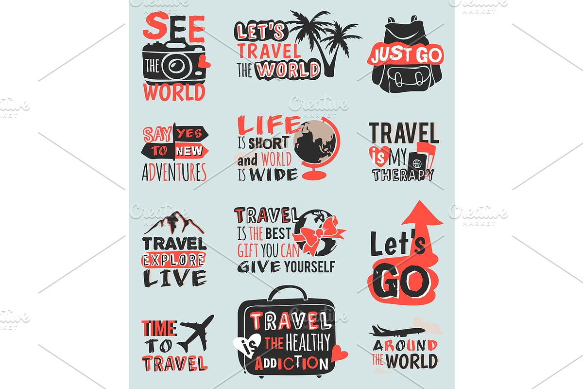 Travel motivation text quote phrases badge vector logo illustration in Illustrations - product preview 8