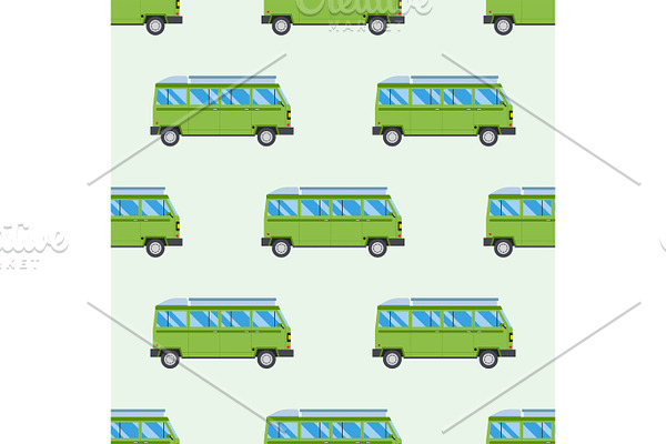 Campers vacation travel car summer seamless pattern trailer house vector illustration flat transport