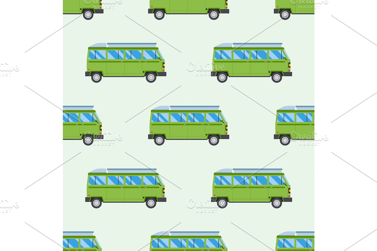 Campers vacation travel car summer seamless pattern trailer house vector illustration flat transport in Illustrations - product preview 8