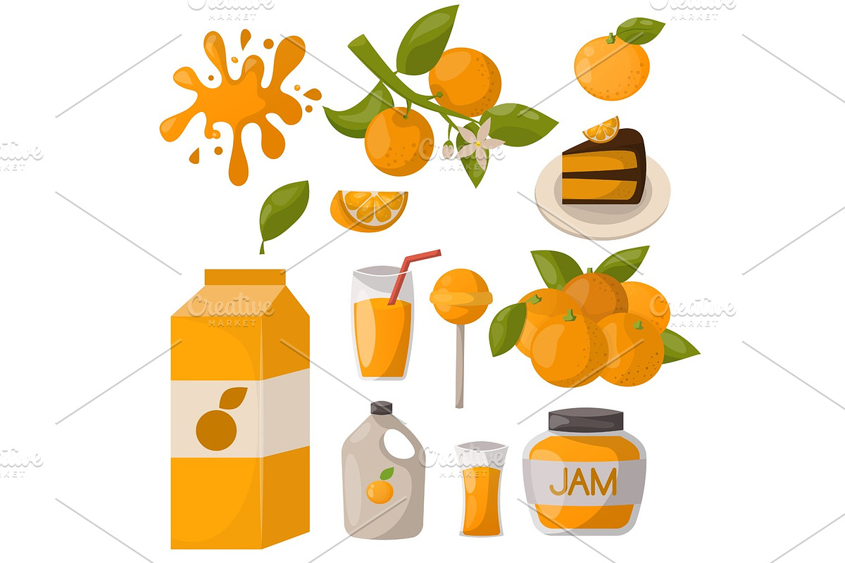 Ripe orange products fruits citrus slices sweet food realistic organic vector illustration. in Illustrations - product preview 8