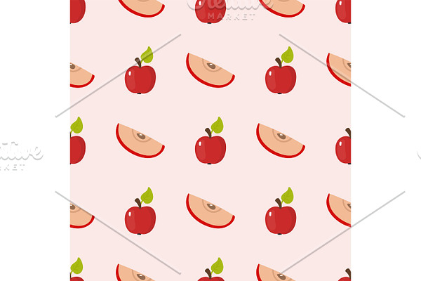 Apple background vector illustration textile red fruits slice seamless pattern.