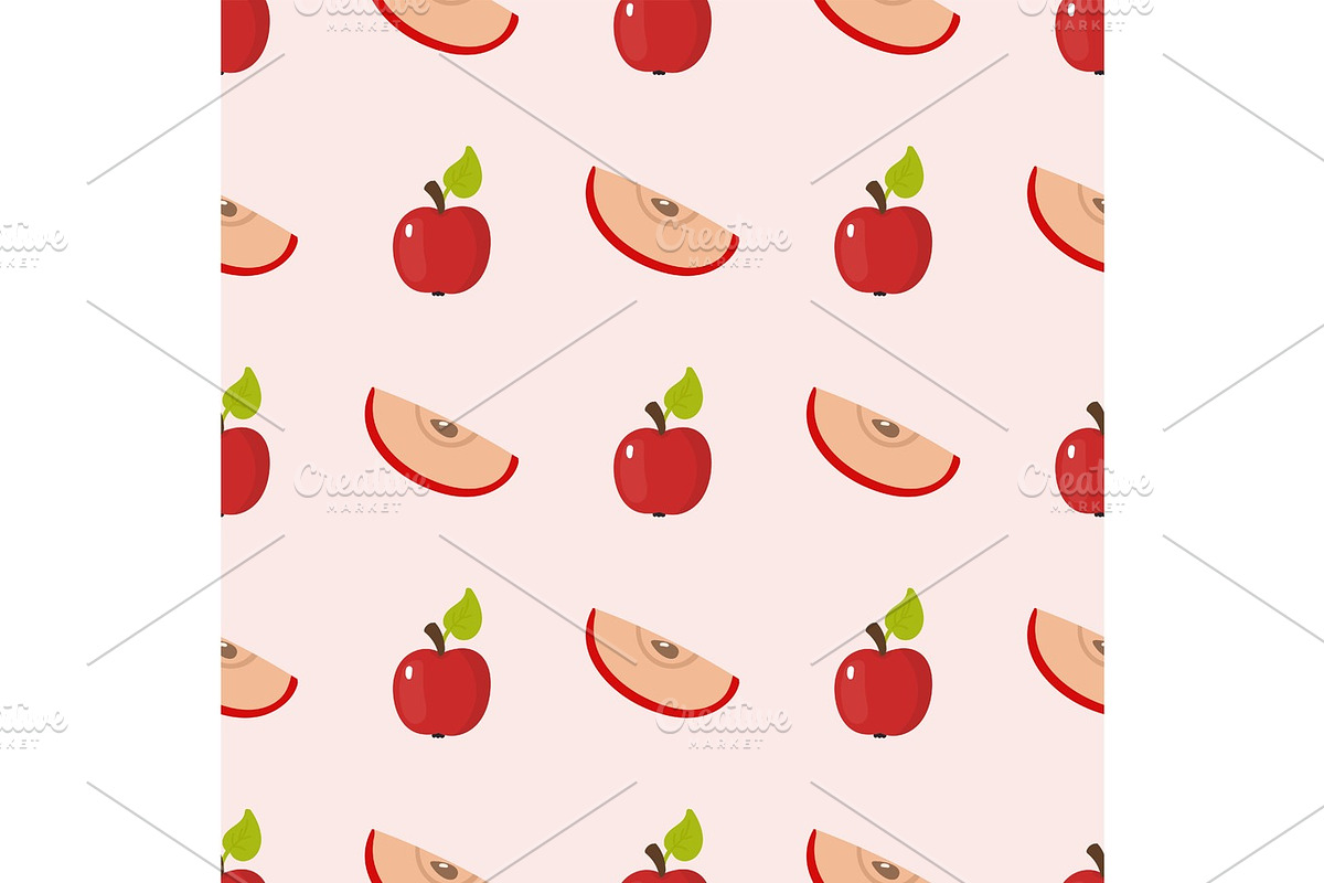 Apple background vector illustration textile red fruits slice seamless pattern. in Illustrations - product preview 8