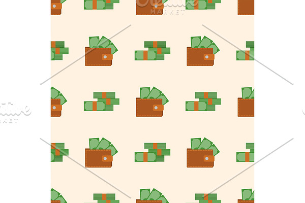 Purse wallet with money vector business financial payment bag seamless pattern trendy cash wealth vector illustration.