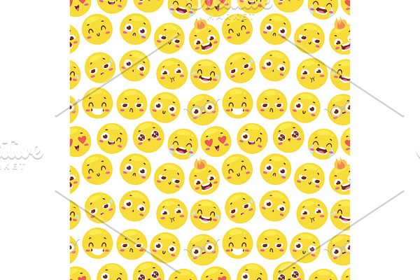Seamless pattern with cheerful happy smile emojji faces website yellow expression emotion icons background vector illustration