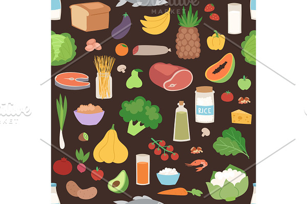 Seamless pattern with colored vegetables healthy vegetarian food vegan fresh organic vector illustration