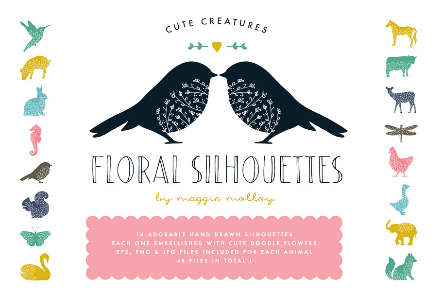 Floral Handdrawn Animal Silhouettes