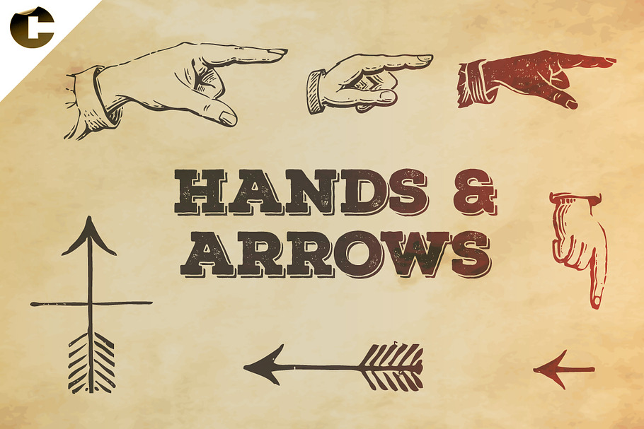 Vintage Hands & Arrows Symbols in Illustrations - product preview 8
