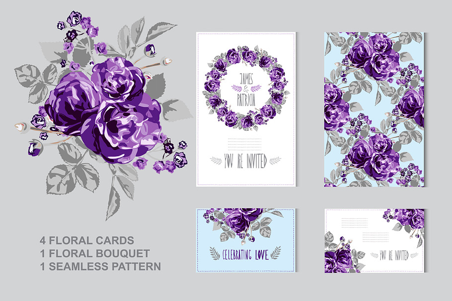 Violet Roses Floral Cards in Postcard Templates - product preview 8