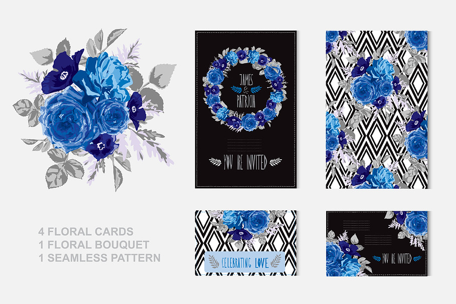 Blue Roses Floral Cards in Postcard Templates - product preview 8