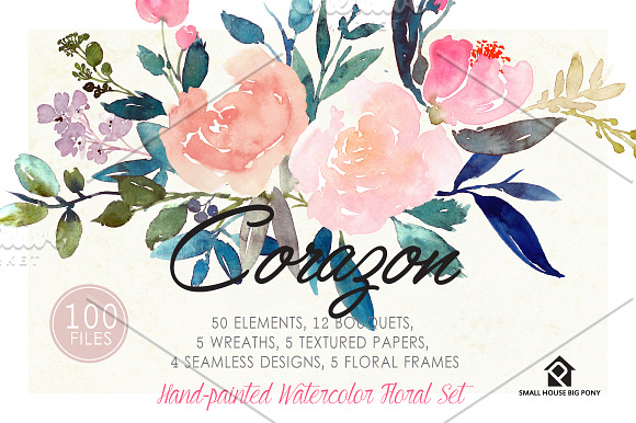 Corazon - Watercolor Floral Set in Illustrations - product preview 4