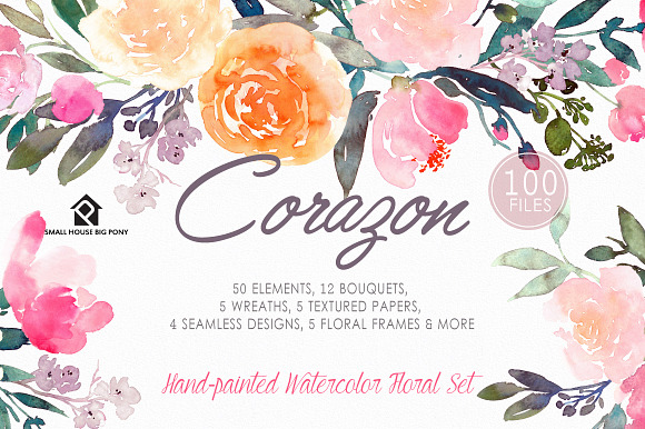Corazon - Watercolor Floral Set in Illustrations - product preview 6