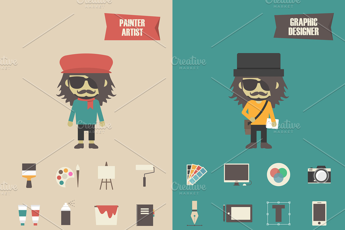 retro and modern artist in Illustrations - product preview 8