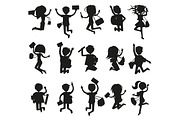 Silhouettes of Happy Excited Jumping Students