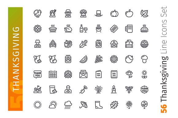 Thanksgiving Line Icons Set in Fall Icons - product preview 1