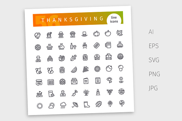 Thanksgiving Line Icons Set in Fall Icons - product preview 3